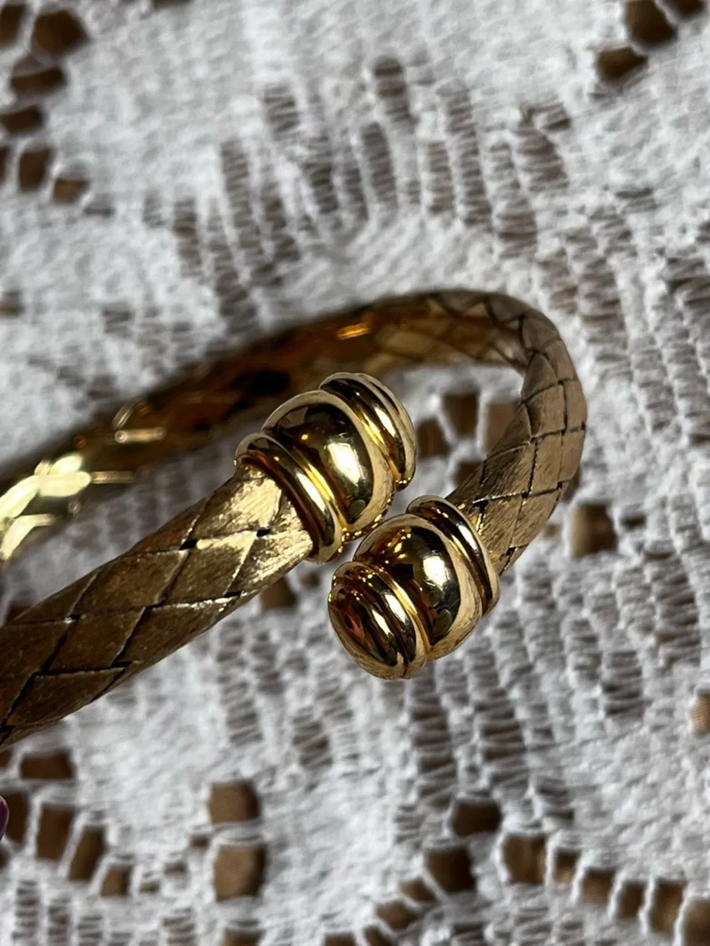 Italian Braided Bypass Bangle, Gold Over 925 Sterling Vermeil, 8" - Picture 2 of 3